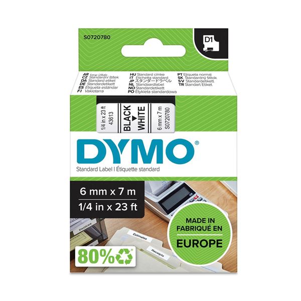 DYMO Genuine D1 Label Cassette Tape 6mm x 7M, Black on White Suitable for the Label  Manager and LabelWriter Duo label makers