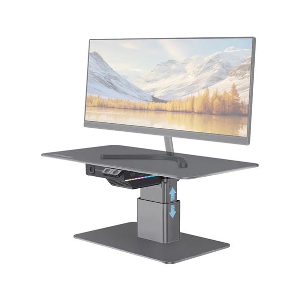 PROMATE Motorized Ergonomic Monitor& Laptop Stand with Built-in USB-Hub. Electric Height Adjustment, 18W PD Port, 5Gbps Transfer Speed, RGB Lighting.