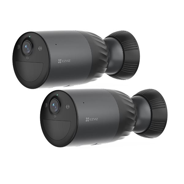 EZVIZ 8MP (4K) 2-Pack BC1C Outdoor IP65 Security Camera Bundle. 10400mAh Battery, Colour Night Vision, Two-Way Talk, H.264/265, Active Defence Siren, Human Detect, Includes FREE SOLAR Panel CMT-SOLAR