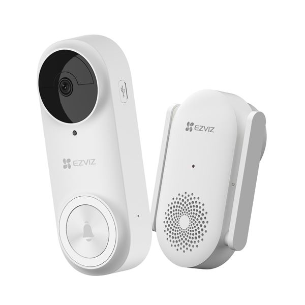 EZVIZ 5MP WiFi Battery-Power Video DoorBell. 176 FoV & 2-Way Talk. 2K (5MP) Res, IR Vision (up to 5m), Dual-Band, Supports H.265, Built-in Mic, Wi-Fi Chime Included, IP65,