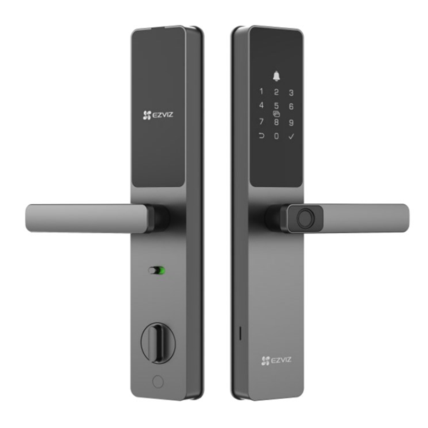 EZVIZ Smart Fingerprint Door Lock with Real-Time Mobile Alerts. Multiple Unlocking Methods, IP65, Bluetooth, App Remote Control, Temporary Access Codes, Anti-Tamper Alarm, Low-Battery Warning.