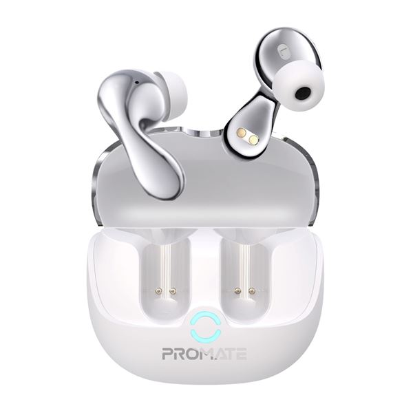 PROMATE In-Ear HD Bluetooth Earbud Hybrid ANC TWS with Intellitouch Includes 500mAh Recharging Battery Case, Up to 40 Hours Playback, Active Noise Cancelling, Built-in Microphone, IPX4. White