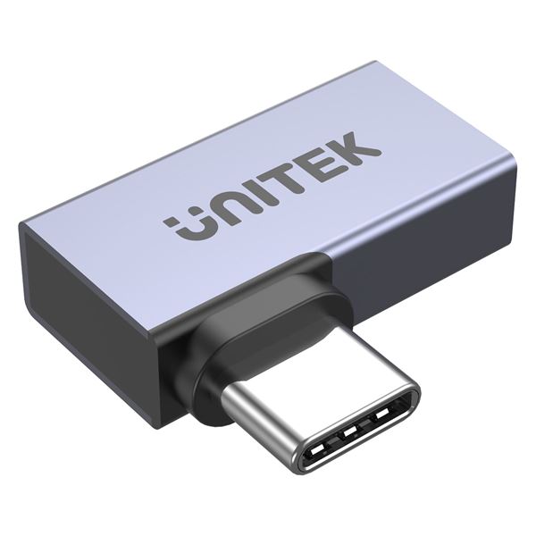 UNITEK USB-C 90 Degree Adapter. Type-C Male to Female. Supports up to 8K@60Hz, Supports 40Gbps, Supports 240W, Aluminium Alloy, Space Grey.