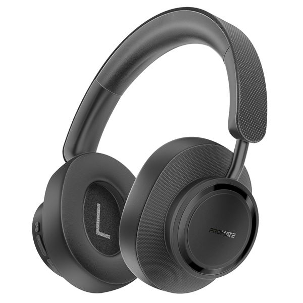 PROMATE HiFi Stereo Wireless Over Ear Ergonomic Headphones. Up to 12 Hours Playing Time, 400mAh Battery, Soft Fabric 3D Earmuffs for Extended Comfort, Aux Support, Effortless Button Control, Black.