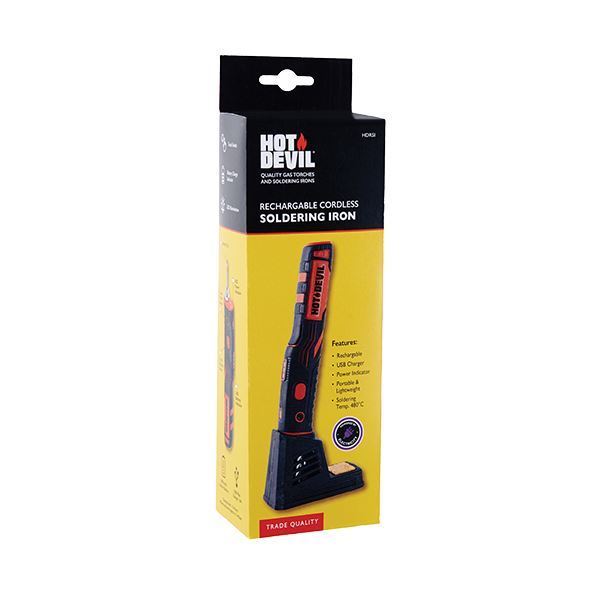 HOT DEVIL Cordless Rechargeable Soldering Iron. Max Temperature 480 Degree Celsius. Suitable for Soldering Circuit Boards, Art and Crafts, Wood Burning and Electrical Wiring.