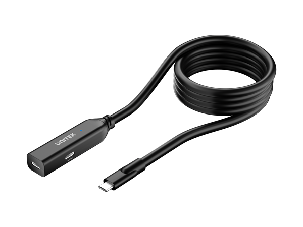 UNITEK 5m 10Gbps USB-C Extension Cable with Built-in Signal Boosters 10Gbps Data Transfer, Equipped with DC 5.0V USB-C Power Port, Black
