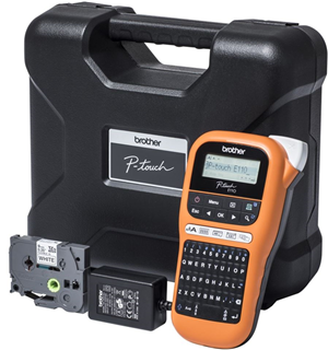 PTE110VP &#124; Industrial Durable Label Maker</br>QWERTY keyboard.</br>Functions 	Supporting up to 12mm TZe tape</br>Print Speed 	20mm / sec</br>Tape Cutter 	Manual</br>Tape Type 	TZe, HGe laminated & non-laminated</br>Tape Widths (mm) 	6, 9, 12</br>Includes AC Adapter, Tape and Case</br>