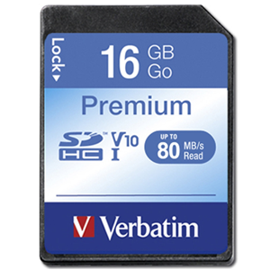 Fast class 10, 16GB, Ultra Compatible, Verbatim SDHC Cards are designed to be used in compatible digital cameras, portable music players, camcorders, smart phones, PC