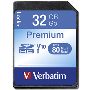 Fast class 10, 32GB, Ultra Compatible, Verbatim SDHC Cards are designed to be used in compatible digital cameras, portable music players, camcorders, smart phones, PC's or other consumer applications. SDHC Cards use a FAT32file system, a specification that was established for applications with higher capacity needs and are especially suitable for high-quality video.