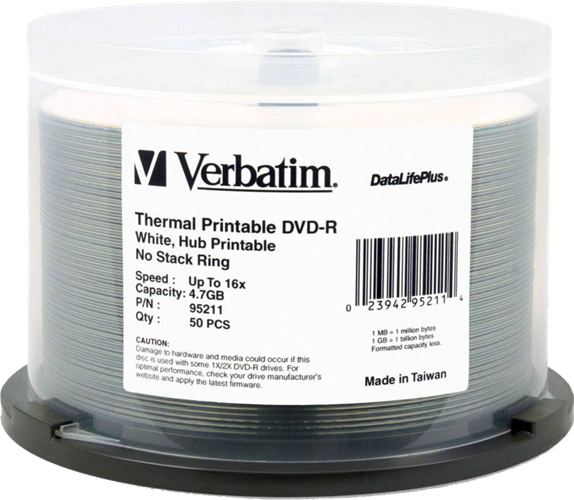 Verbatim DVD-R offer 4.7GB or 120 Minutes of write-once storage capacity, superior recording quality, and compatibility with 1X to 16X DVD-R writers. Verbatim 16X DVD-R discs allows users to record a complete 4.7GB/120Min disc in approximately 5 minutes. Recognised as the choice of professional users, Verbatim DVD-R offers the optimal "Advanced Azo" recording dye, which provides the highest level of read/write performance, reliability, and archival life.