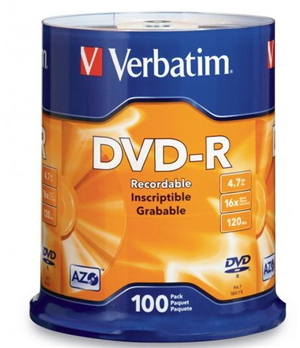 Verbatim DVD-R offer 4.7GB or 120 Minutes of write-once storage capacity, superior recording quality, and compatibility with 1X to 16X DVD-R writers. Verbatim 16X DVD-R discs allows users to record a complete 4.7GB/120Min disc in approximately 5 minutes. Recognised as the choice of professional users, Verbatim DVD-R offers the optimal "Advanced Azo" recording dye, which provides the highest level of read/write performance, reliability, and archival life.