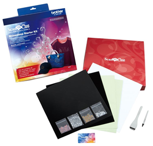 This Rhinestone Kit contains all the materials you need to create one-of kind personalised rhinestone projects! The kit includes: 100 rhinestone patterns on ScanNCutCanvas (plus the materials to create your own rhinestone patterns); 4 types of hot fix rhinestones; access to online video tutorials; template materials; pick-up tool; and brush. This kit needs a PC, internet access and USB memory device.