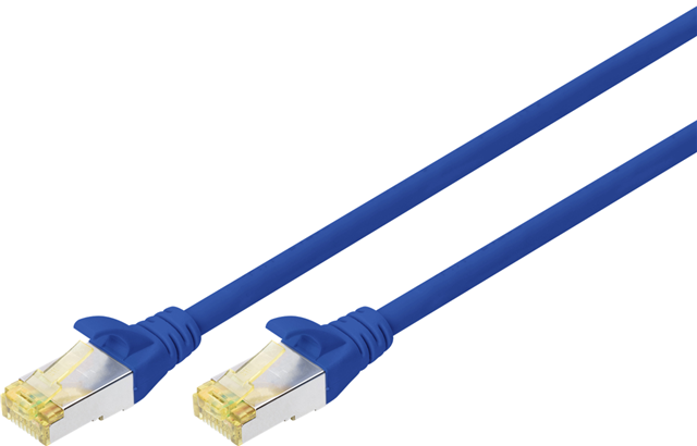 Shielded CAT6A  patch cable with kink protection and strain relief, RJ-45 Connecter, AWG 26/7,  Cat6A supports speeds up to 10 Gigabit Ethernet with distance up to 100 meters</br>(transfer rate 10,000 Mb/s)(transmission rate 500 MHz), 1m Blue