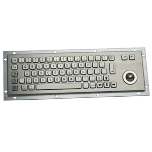 The Inputel KB003 stainless steel desktop keyboard with integrated trackball has 83 keys and is made of high quality steel. 

A IP65 vandal proof and water resistant metal keyboard for industrial application.