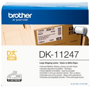 103mm x 164mm die-cut roll, 180 Labels per Roll, Black on White.</br>Compatible With: QL1100, QL1110NWB, QL1050