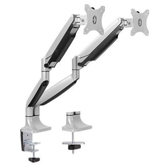 Dual Monitor Stand with Clamp/Grommet Base, 13-32", 9kg max per arm, VESA 75x75, 100x100, Max Arm Extension 525mm, Tilt +90° - -90°, Swivel +90°~-90°, Rotate +90°~-90°