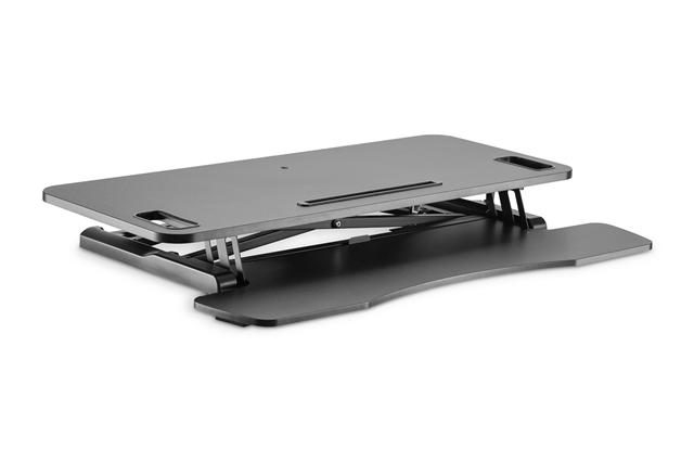 Turn your existing desk into an ergonomic Sit/Stand desk, With the workspace riser you can create your own personal ergonomic workspace at a low pricepoint. You can rise the stand from between 10 to 50cm. Thanks to the big surface area of 95x61cm you can even place up to 2 monitors. Easy to adjust gas spring, Sits on top of your existing desk, Desktop area: 95x62cm, Lower deck for mouse and keyboard, With integrated smartphone or tablet holder, With predrilled hole for monitor mounts with table hole installation for all Digitus mounts with hole / clamp mount, Space for up to 2 monitors, Height adjustable between 10 to 50cm, Weight: 14.6kg</br></br>Max load : Desktop 15kg. keyboard tray 2 Kg </br></br></br>