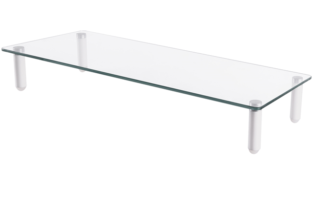 Create a ergonomic and clutter free desktop, Elegant glass stand,Tempered safety glass, Anti-slip silicone pads for a safe stand, Fits most 13" (33cm) -32" (81cm) screens, 8cm height, Max load 20kg, Dimensions: 56 (l) x 21 (w) x 8 (h) cm