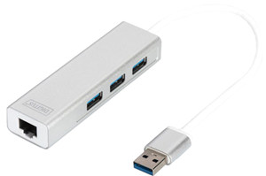 DIGITUS USB 3.0, 3-ports HUB & Gigabit LAN adapter, 3xUSB A/F, 1xUSB Micro B/F, 1xRJ45 10/100/1000Mbps Supports Windows and Mac OS</br></br>With the DIGITUS® USB 3.0 Hub & gigabit LAN Adapter you can connect 3 additional USB 3.0 high speed devices to your Ultrabook™, notebook, Macbook, Macbook Air etc. Printers, hard drives, flash memory, card reader, speakers and many more devices can be easily connected via the USB interface. In addition, the adapter extends your computer to an gigabit Ethernet port and makes it networkable, because nowadays the most mobile devices can only be integrated into the network via wireless LAN.</br></br>* Does not allow you to share USB devices plugged into the hub.