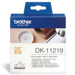 12mm Diameter Round Labels (white) 1200 Labels Per Roll</br>Compatible With: QL500W, QL700, QL720NW, QL580N, QL650TD, QL1050