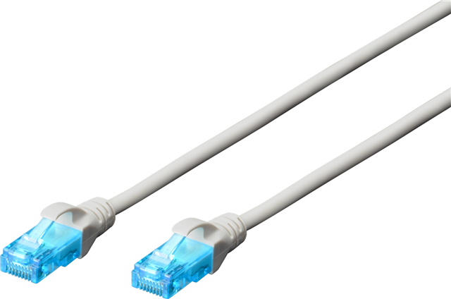 Unshielded CAT 5e patch cable with kink protection and strain relief Connection 1:1 4x 2 AWG 26/7 Twisted pair  CAT 5e certified.