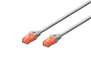 Unshielded CAT 6 patch cable with kink protection and strain relief. Connection 1:1 4x 2 AWG 26/7 Twisted pair.