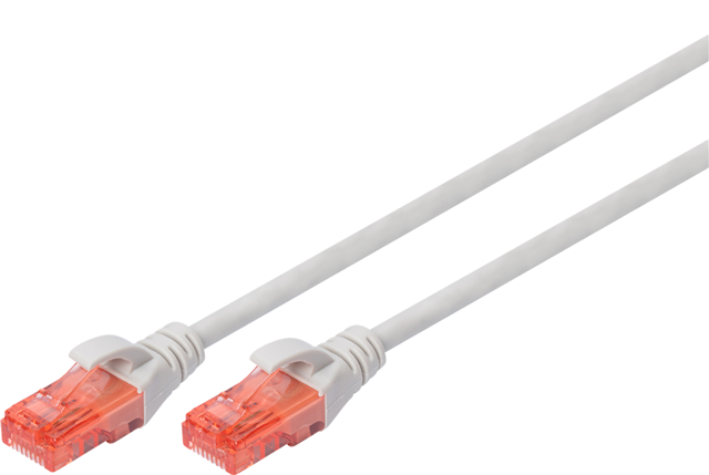 Unshielded CAT 6 patch cable with kink protection and strain relief. Connection 1:1 4x 2 AWG 26/7 Twisted pair.
