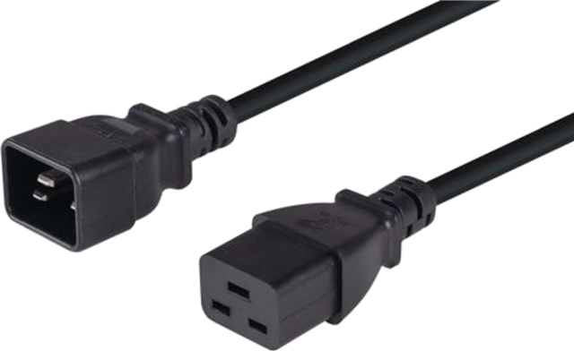 1M IEC 16A Power Extension Cord. (C20 Plug to C19 Socket)  BLACK </br></br>