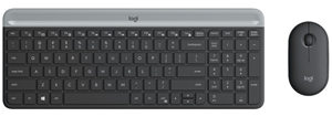 Slim Wireless Keyboard and Mouse Combo MK470
Colour Black, USB receiver, quiet (90% noise reduction)
Mouse 1x AA battery (up to 18 months battery life)
Keyboard 2x AAA battery  (up to 36 months battery life)
