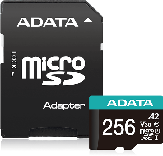 256GB Micro SD, R/W performance up to 100MB / 85MB per sec, UHS-I U3, Speed Class: Class 10, Video Speed Class: V30, Includes Micro SD to SD card adapter, A2 qualified - for faster app performance, Waterproof, Shockproof, X-ray proof, Magnet proof, Temperature resistant