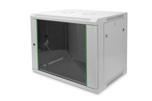 DIGITUS 9U SERVER CABINET 505 x 600 x 450mm H*W*D </br>Wall mountable</br>Lockable safety glass door (IP20)</br>483mm 19" profile rails mounted on from side of cabinet</br>Max installation depth of 450mm</br>Cable entry on rear side, roof and base</br>Passive ventilation slots</br>Carton Dimension: 660*540*550</br>