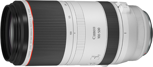 RF100-500mm, f/4.5-7.1, minimum focusing distance 0.9m, 77mm filter, weight 1370g