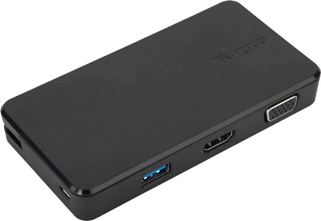 Targus USB 3.0 & USB-C Dual Travel Dock. Works With PCs, Macs, and Android Devices. 1x HDMI, 1x VGA</br>Limited 3-Year Warranty</br>12.00 x 1.60 x 6.10 cm (L x W x H)