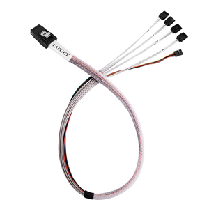 500mm Mini-SAS SFF-8087 36pin (target) to SATA 7pin x 4 (host) with sideband cable
SFF-8087 36pin (Target) to SATA 7 pin x 4 (Host) with Sideband Cable (SGPIO)
Use 2 for RM21-308
