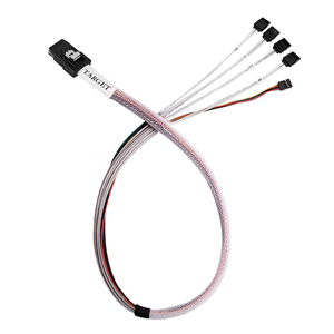 500mm Mini-SAS SFF-8087 36pin (target) to SATA 7pin x 4 (host) with sideband cable</br>SFF-8087 36pin (Target) to SATA 7 pin x 4 (Host) with Sideband Cable (SGPIO)</br>Use 2 for RM21-308</br>