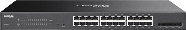 24-Port Gigabit PoE+ Smart Switch, 24 Gigabit RJ45 ports plus 4x SFP ports, 802.3at/af, 250W PoE+ power supply, Tag-based VLAN, STP/RSTP/MSTP, IGMP V1/V2/V3 Snooping, 802.1P Qos, Rate Limiting, Port Trunking, Port Mirroring, SNMP, RMON, Rackmount Kit inc. Omada SDN for cloud management</br>