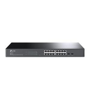 16-Port Gigabit Desktop Smart Switch, Omada SDN management, plus 2 SFP ports, Tag-based VLAN, 802.1P QoS, Rate Limiting, Port Trunking, Port Mirroring, SNMP, RMON, steel case