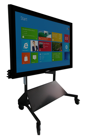 Complement your CommBox Interactive or Display up to 90” with this stylish motorised stand. Featuring Mini PC mounting holes, a tidy cable management solution and laptop shelf. Can also transform into an exoskeleton wall mount stand by removing the wheels