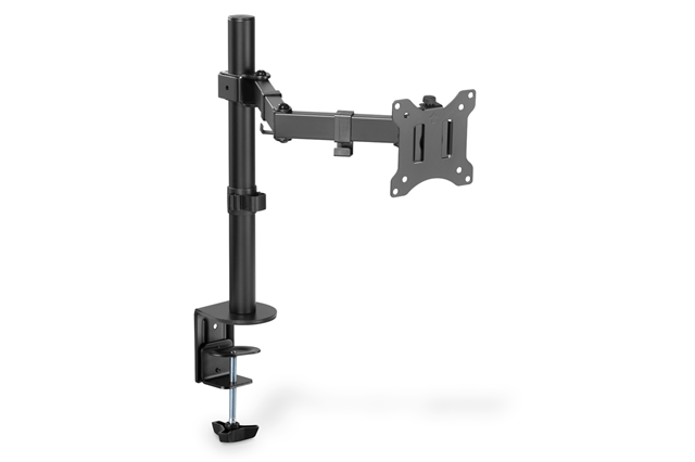 Single MonitorArm Stand with Clamp Base, 15" - 32", 8kg max, VESA 75x75, 100x100, 5 year warranty, Quick Release function, 31.5cm Max Height adj, 90 ° Rotate, 90 ° Inclination, 360 ° Rotation.