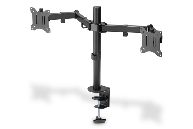 High Quality Dual Monitor Arm Stand with Clamp Base, 15" - 32", 8kg max per arm, Tilt, Swivel, Raise, VESA 75x75, 100x100, 5 year warranty, Clamp Height max 70mm