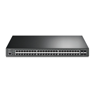 JetStream 48-port Pure-Gigabit PoE L2 Managed Switch, 384W PoE Budget, Omada SDN Cloud Management, 48 10/100/1000Mbps RJ45 ports plus 4 Gigabit SFP slots, Static Routing, Port/Tag/Voice/Protocol-Based VLAN, Q-in-Q(Double VLAN), GVRP, STP/RSTP/MSTP, IGMP V1/V2/V3 Snooping, COS, DSCP, Rate Limiting, 802.1x, IEEE 802.3ad, L2/3/4 ACL, IP Clustering, Port Mirroring, IP Source Guard, SSL, SSH, CLI, SNMP, RMON, 1U 19-inch rack-mountable steel case