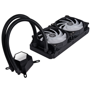 V2 improved cooling model.</br>2x Addressable RGB fans, 10 pre-set effects</br>600 - 2200RPM, 7.4 - 35.6dBA, Max airflow 94CFM</br>Dimensions Fan:  (LxWxD) 120 x 120 x 25mm Radiator: (LxWxH) 272 x 120 x 28mm </br>Supports the following:</br>Intel LGA775/115X/1366/2011/2066/LGA1200</br>AMD AM4/AM3/AM2/FM1/FM2</br>