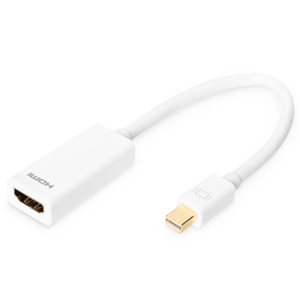 This digital HD video/audio adapter/converter is ideally suited for connecting a Mini DisplayPort device to an HDMI monitor, projector, LCD/TFT monitor or LED-TV via an HDMI cable. The adapter cable supports resolutions of up to 1080p with 60 Hz. The gold-plated contact surfaces and double shielding ensure loss-free data transfer.
