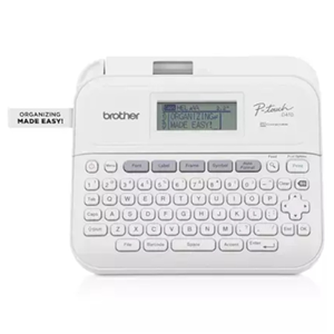 Brother PT-D410 Desktop Label Maker</br>Compatible Tape Widths: 12mm, 9mm, 6mm, 3.5mm, 18mm, Cutter Type: Manual, Keyboard Layout: QWERTY, LCD Display: 15 characters x 2 lines, Maximum Print Resolution: 180 dpi,  Maximum Print Speed: 20 mm/sec, Power Supply Specification: Uses 6 x AA batteries (not included) and compatible with AD-E001 AC Power Adapter (sold separately)