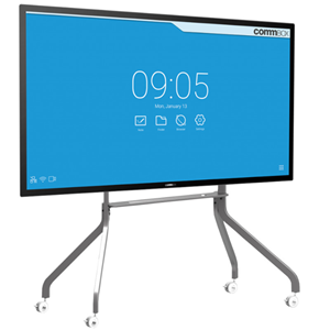 Understatedly stylish fixed height mobile stand with handy pen/equipment shelf and designer lockable castors. Designed to fit 98" and 105" screens.