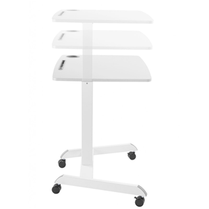 Work-free with the premium pneumatic Roamer Mobile Workstation. Easy height squeeze-lever adjustment makes sit to stand nearly effortless. Heavy-duty unibody design with a spacious 80x56cm worksurface, including cup holder and holder for pens or devices, provides plenty of space for collaboration and creativity. Also features a convenient hook for bags and other hanging items and quality lockable casters. Roam with ultimate flexibility at work, school or at home.