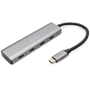 With the DIGITUS USB-C 4-Port Hub, you can extend your existing notebook by 4 additional USB-C ports. Use up to four additional USB devices, such as hard drives or USB sticks, on your notebook. Thanks to its slim design, the 4-port hub is an ideal companion on trips, but is also indispensable in home and office.