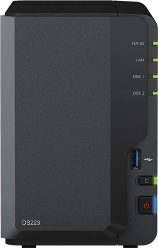 Designed with both leisure and work in mind, the entry-level 2-bay DS223 has all the tools you need to create an intuitive and secure platform to centralize, organize, and share your data. Leverage the license-free, built-in solutions available in Synology DiskStation Manager (DSM) to create your own private cloud, access files from any device, and work efficiently on business projects with clients and collaborators.