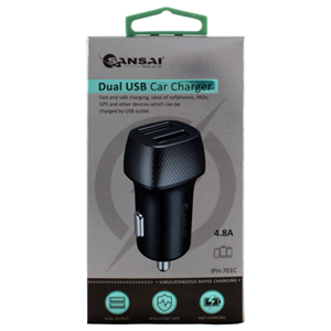 Dual USB, can charge two mobile devices at once</br>Totally output up to 4.8A (Max). Quickly charges the smartphones tablets, GPS and other devices.</br>