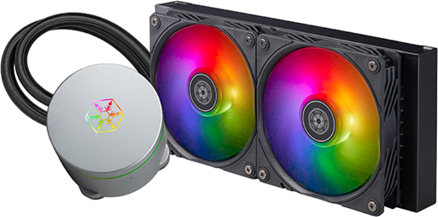 Expandable water block features a seamless 360&deg; rotatable top cover, 2x Addressable RGB fans, 10 pre-set effects, 500 - 2200RPM, 12.1 - 33.1dBA, Max airflow 75.74CFM</br>Dimensions Fan:  (LxWxD) 120 x 120 x 25mm Radiator: (LxWxH) 277  x 120 x 28mm </br>Supports the following: Intel LGA 115X/1200/1700/2011/2066, AMD socket AM5/AM4, 3 year warranty</br>
